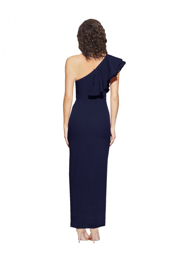 Stretch Crepe Long One Shoulder Dark Navy Sheath Formal Evening Gown / Prom Dress / Bridesmaid Dress Plymouth