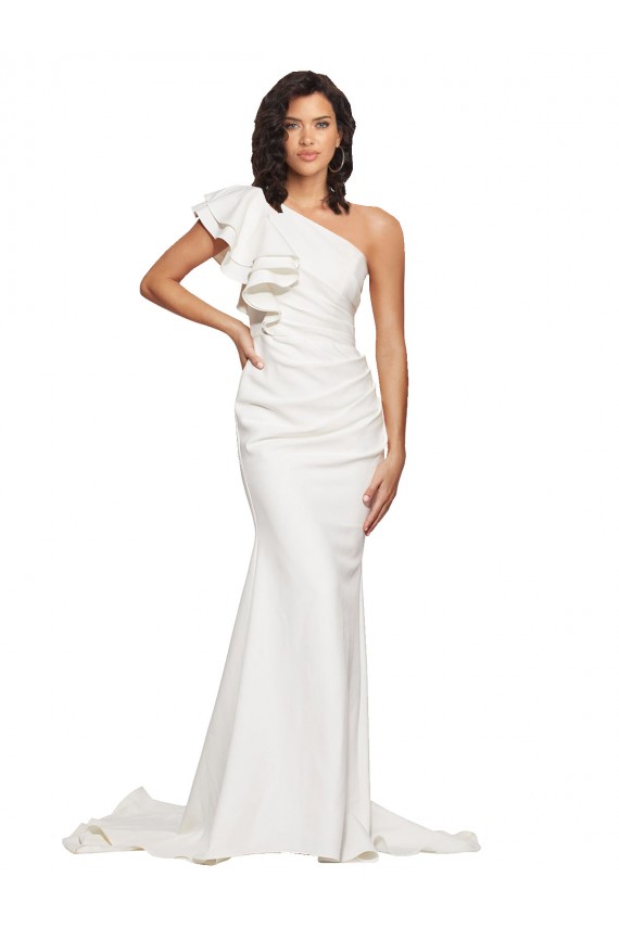 Stretch Crepe Sleeveless One Shoulder Ivory Sheath Semi Formal Evening Dress / Prom Dress / Bridesmaid Dress Plymouth