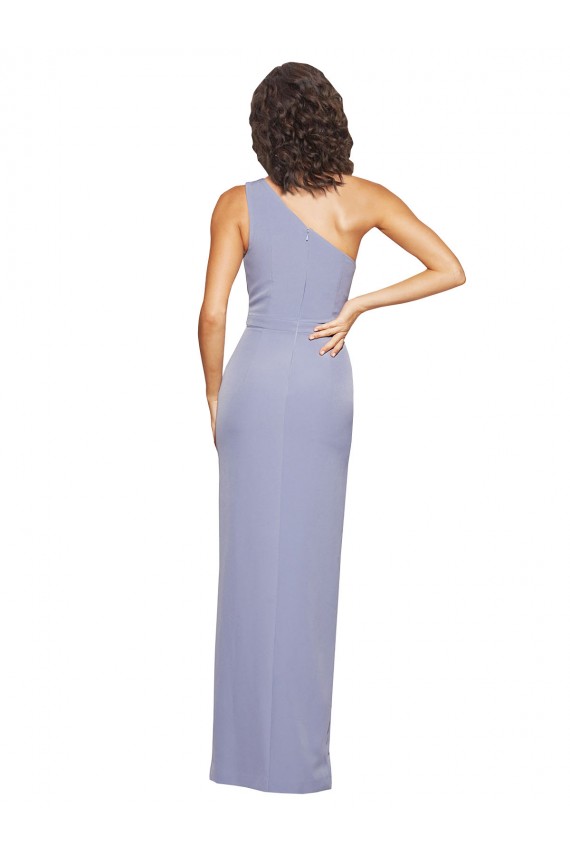 Stretch Crepe Long One Shoulder Smoke Blue Sheath Formal Evening Gown / Prom Dress / Bridesmaid Dress Plymouth