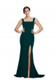 Stretch Crepe Sweep Train Square Neck Midnight Green Sheath Semi Formal Evening Dress / Prom Dress / Bridesmaid Dress Plymouth