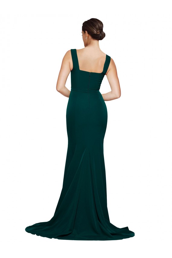 Stretch Crepe Sweep Train Square Neck Midnight Green Sheath Semi Formal Evening Dress / Prom Dress / Bridesmaid Dress Plymouth