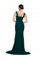 Stretch Crepe Sweep Train Square Neck Midnight Green Sheath Semi Formal Evening Dress / Prom Dress / Bridesmaid Dress Plymouth