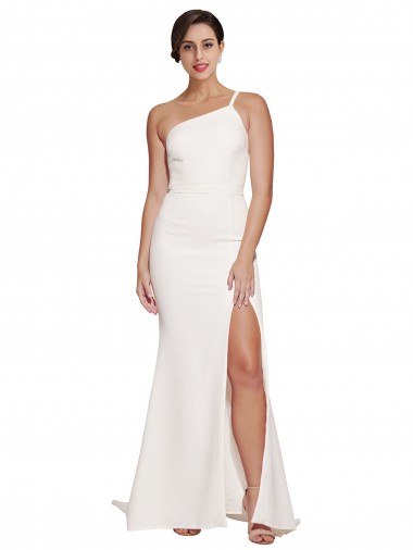 Stretch Crepe Sweep Train One Shoulder Ivory Sheath Semi Formal Evening Dress / Prom Dress / Bridesmaid Dress Plymouth