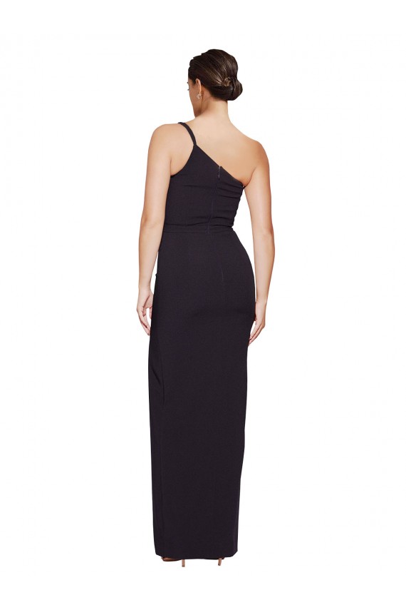Stretch Crepe Long One Shoulder Black Sheath Formal Evening Gown / Prom Dress / Bridesmaid Dress Plymouth