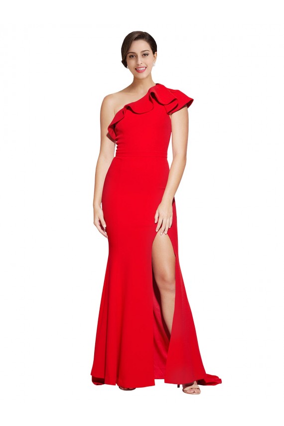 Stretch Crepe Sweep Train One Shoulder Red Sheath Semi Formal Evening Dress / Prom Dress / Bridesmaid Dress Plymouth