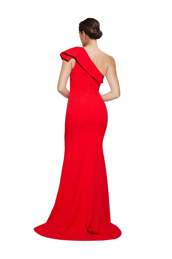 Stretch Crepe Sweep Train One Shoulder Red Sheath Semi Formal Evening Dress / Prom Dress / Bridesmaid Dress Plymouth