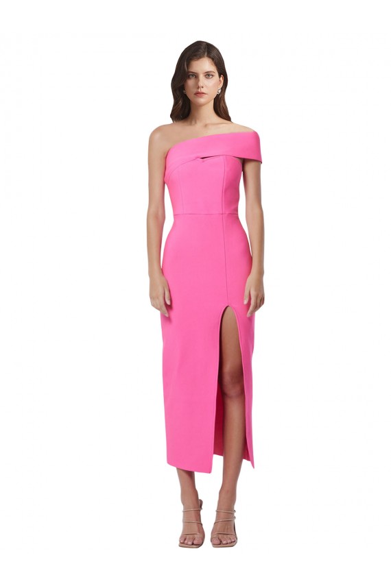 Stretch Crepe Midi Length One Shoulder Sheath Evening Gown / Prom Dress / Bridesmaid Dress Plymouth