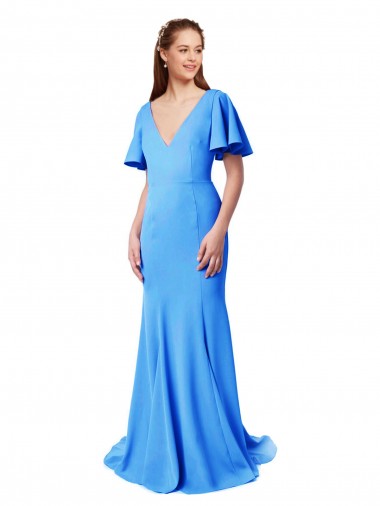 Stretch Crepe V-Back Sweep Train V-Neck Mermaid, Sheath Prom Dress / Bridesmaid Dress Plymouth