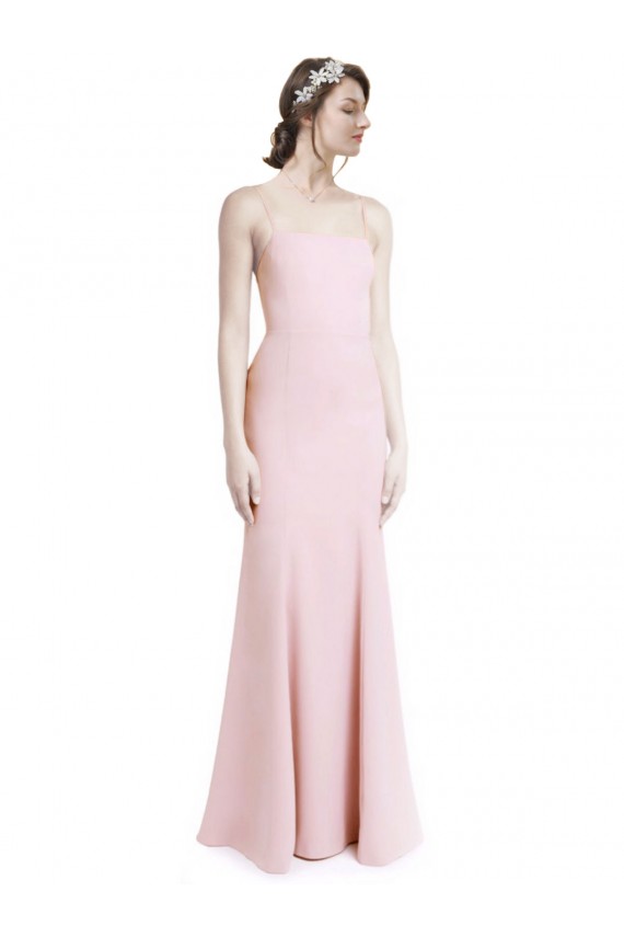 Stretch Crepe Criss Cross Open Back Long Spaghetti Straps Mermaid, Sheath Prom Dress / Bridesmaid Dress Plymouth
