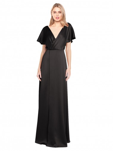 Stretch Satin Open Back Long V-Neck A-Line Bridesmaid Dress / Evening Dress Plymouth
