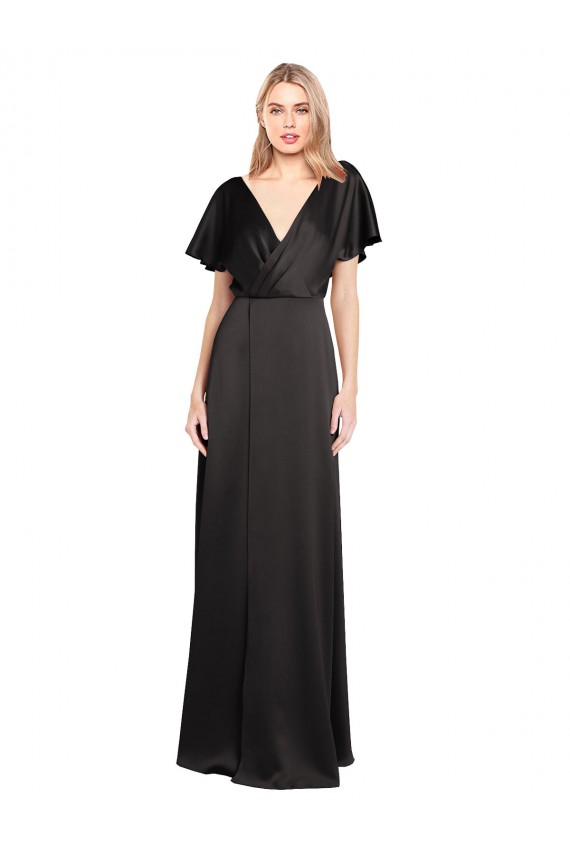 Stretch Satin Open Back Long V-Neck A-Line Bridesmaid Dress / Evening Dress Plymouth