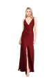 Stretch Satin V-Back Long V-Neck A-Line Black Tie Evening Gown / Prom Dress / Bridesmaid Dress Plymouth