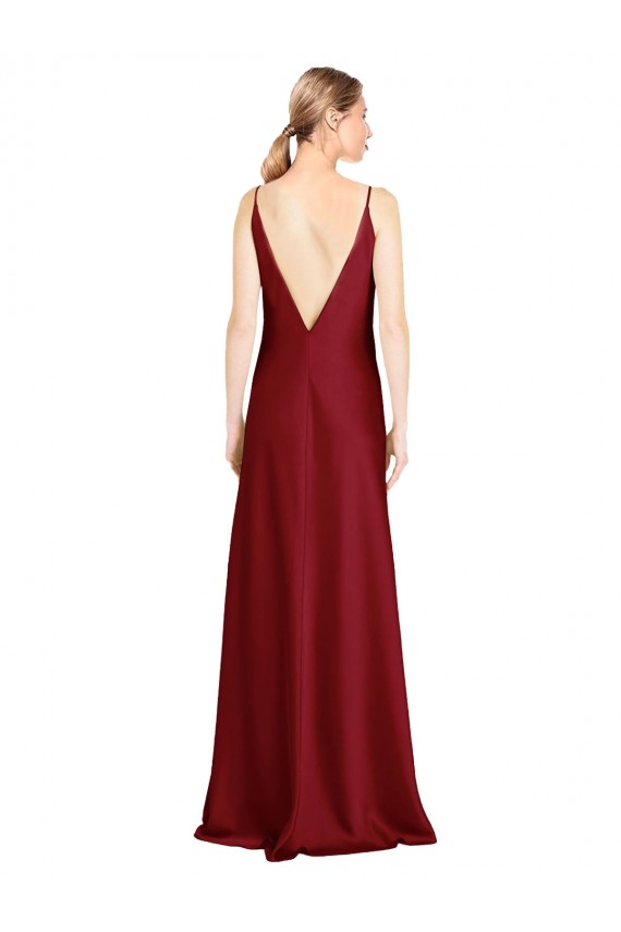 Stretch Satin V-Back Long V-Neck A-Line Black Tie Evening Gown / Prom Dress / Bridesmaid Dress Plymouth