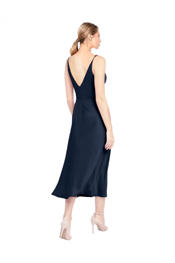Stretch Satin V-Back Midi Length V-Neck A-Line Formal Evening Gown / Prom Dress / Bridesmaid Dress Plymouth