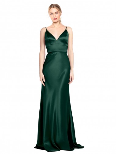 Stretch Satin V-Back Long Spaghetti Straps Sheath Formal Evening Gown / Prom Dress / Bridesmaid Dress Plymouth