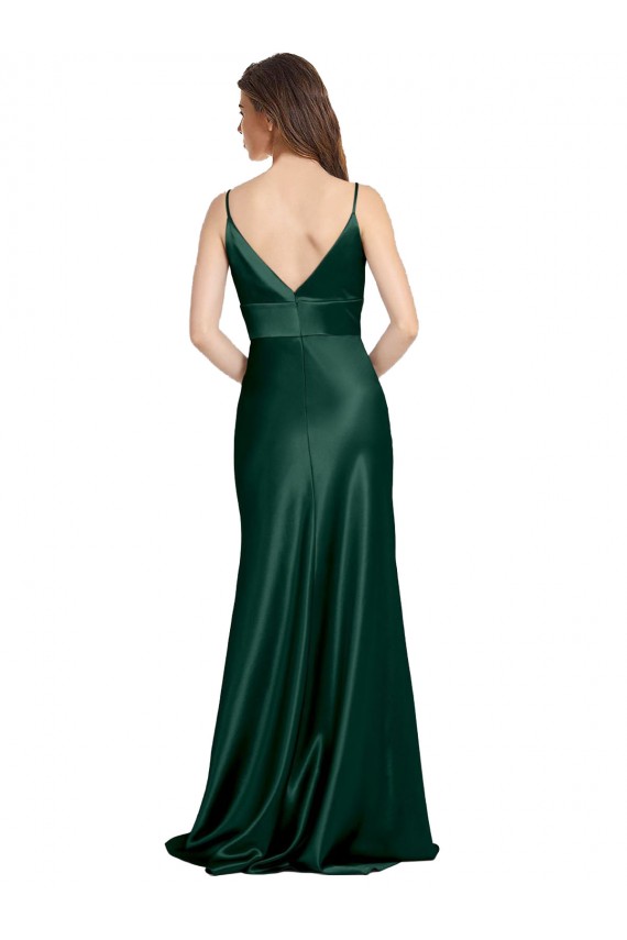 Stretch Satin V-Back Long Spaghetti Straps Sheath Formal Evening Gown / Prom Dress / Bridesmaid Dress Plymouth