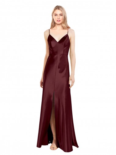 Stretch Satin Long Spaghetti Straps A-Line Bridesmaid Dress / Evening Dress Plymouth