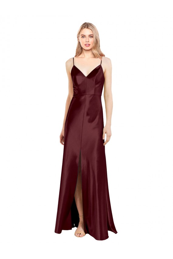 Stretch Satin Long Spaghetti Straps A-Line Bridesmaid Dress / Evening Dress Plymouth