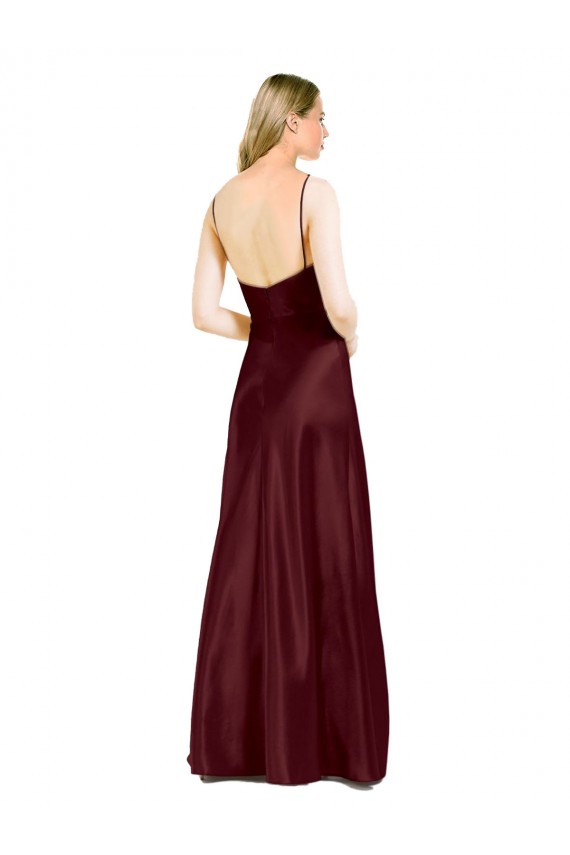 Stretch Satin Long Spaghetti Straps A-Line Bridesmaid Dress / Evening Dress Plymouth