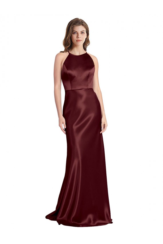 Stretch Satin Long Spaghetti Straps A-Line Formal Evening Gown / Prom Dress / Bridesmaid Dress Plymouth