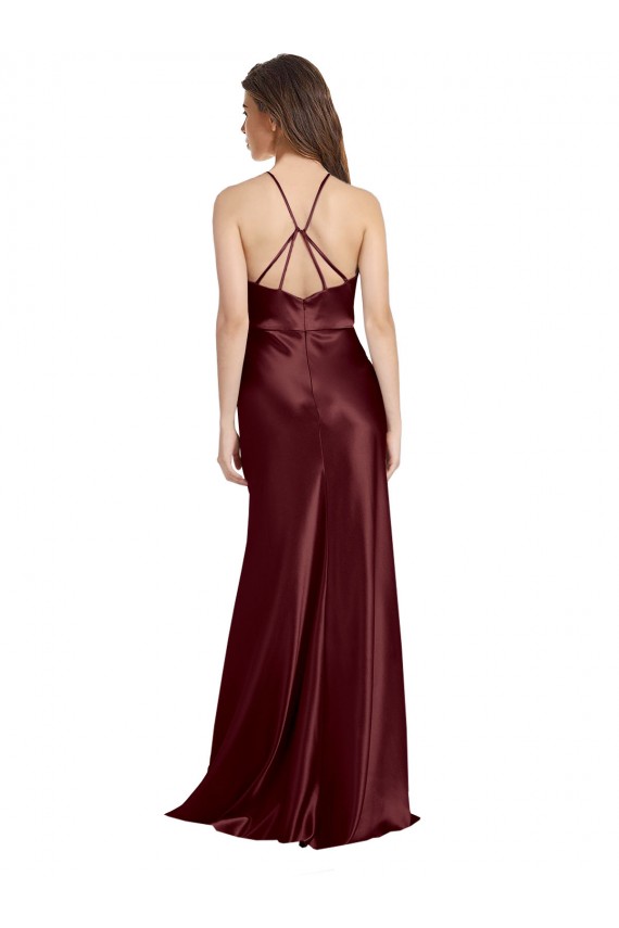 Stretch Satin Long Spaghetti Straps A-Line Formal Evening Gown / Prom Dress / Bridesmaid Dress Plymouth