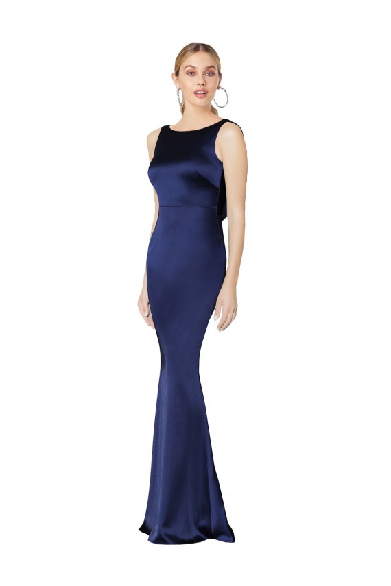 Stretch Satin Low Back Long Halter Neck Dark Navy Sheath Formal Evening Gown / Prom Dress / Bridesmaid Dress Plymouth