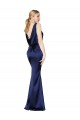 Stretch Satin Low Back Long Halter Neck Dark Navy Sheath Formal Evening Gown / Prom Dress / Bridesmaid Dress Plymouth