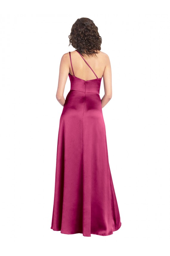 Stretch Satin Open Back Long One Shoulder A-Line Formal Evening Gown / Prom Dress / Bridesmaid Dress Plymouth