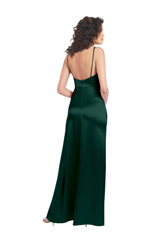 Stretch Satin Open Back Long Scoop Neck A-Line Formal Evening Gown / Prom Dress / Bridesmaid Dress Plymouth