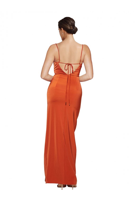 Stretch Satin Criss Cross Back Sweep Train Spaghetti Straps Sheath Formal Evening Gown / Prom Dress / Bridesmaid Dress Plymouth