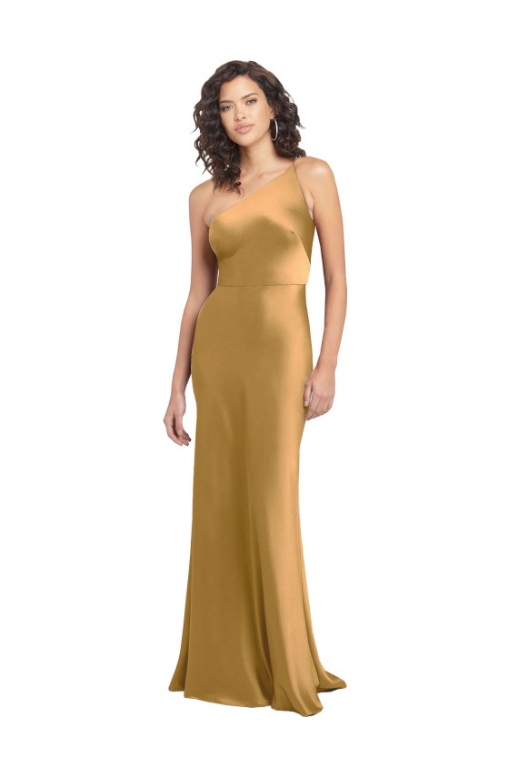 Stretch Satin Long One Shoulder A-Line Formal Evening Gown / Prom Dress / Bridesmaid Dress Plymouth