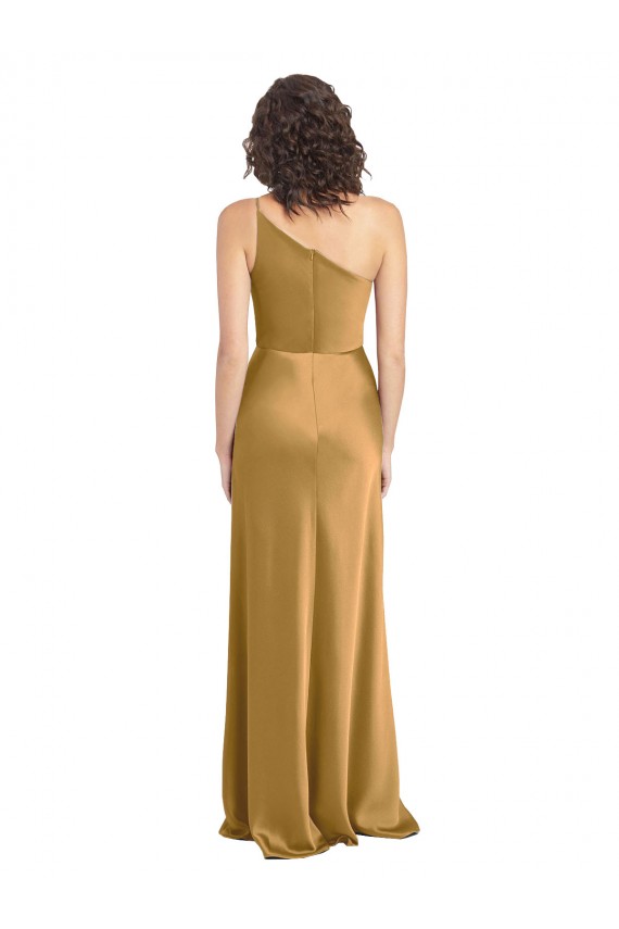 Stretch Satin Long One Shoulder A-Line Formal Evening Gown / Prom Dress / Bridesmaid Dress Plymouth
