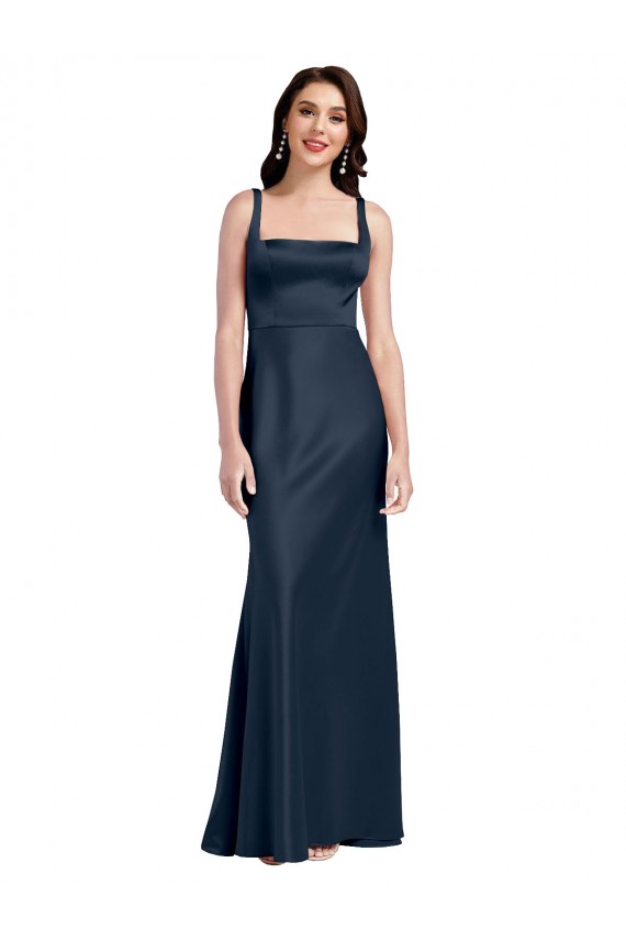 Stretch Satin Low Back Long Square Neck A-Line Formal Evening Gown / Prom Dress / Bridesmaid Dress Plymouth