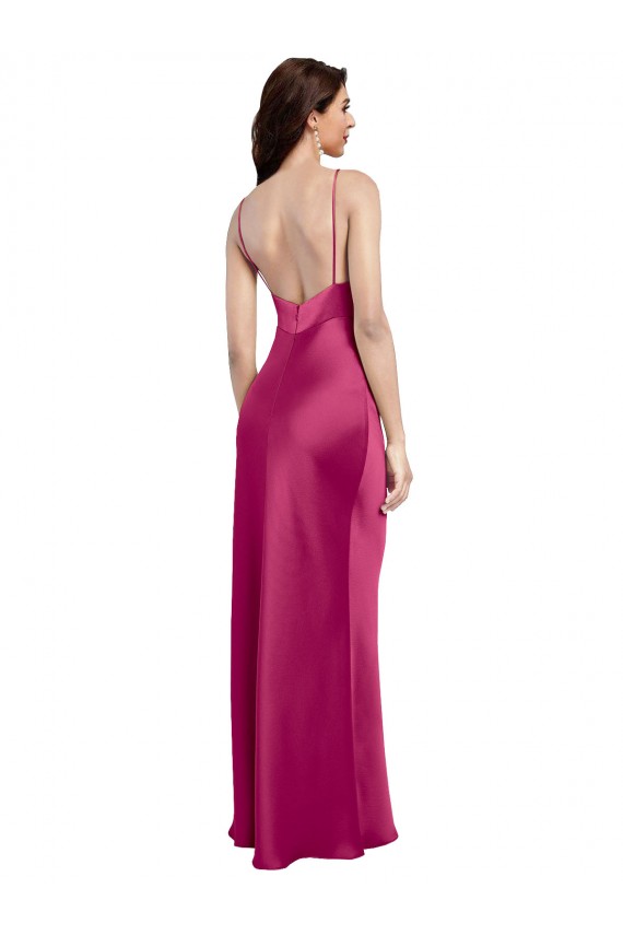 Stretch Satin Low Back Long Spaghetti Straps A-Line Formal Evening Dress / Bridesmaid Dress Plymouth