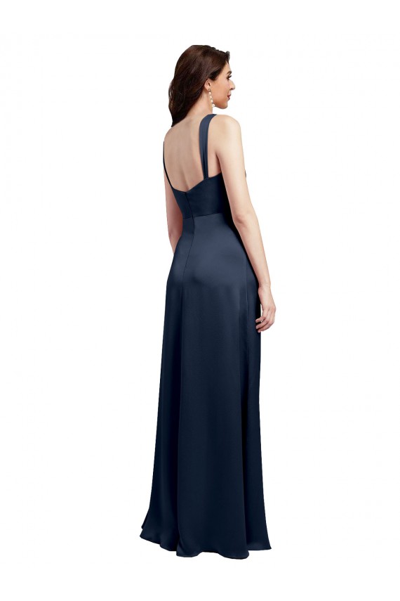 Stretch Satin Low Back Long Cowl Neck A-Line Formal Evening Gown / Prom Dress / Bridesmaid Dress Plymouth