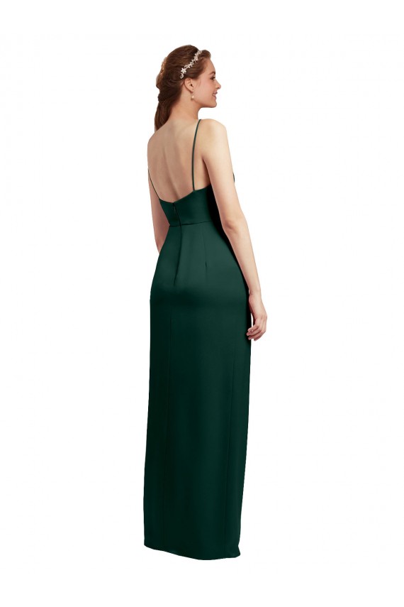 Stretch Satin Low Back Long Spaghetti Straps Column Formal Evening Gown / Prom Dress / Bridesmaid Dress Plymouth