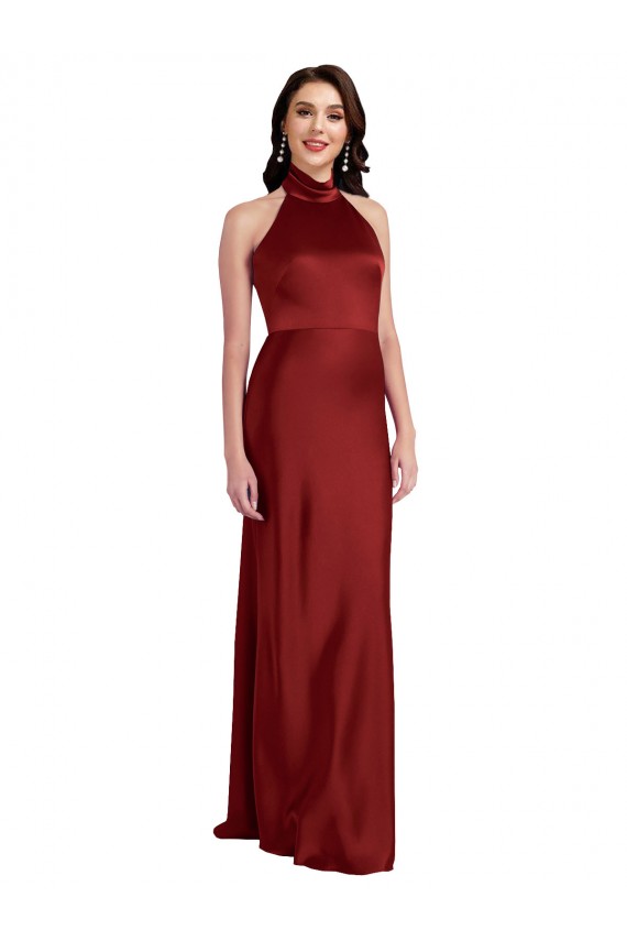 Stretch Satin Backless Long Halter Neck A-Line Black Tie Evening Gown / Prom Dress / Bridesmaid Dress Plymouth
