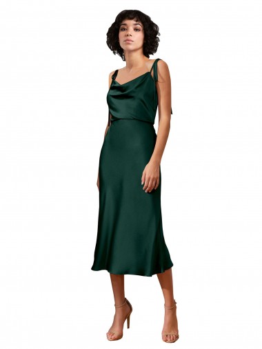 Stretch Satin Midi Length Cowl Neck Sheath Black Tie Evening Gown / Prom Dress / Bridesmaid Dress Plymouth
