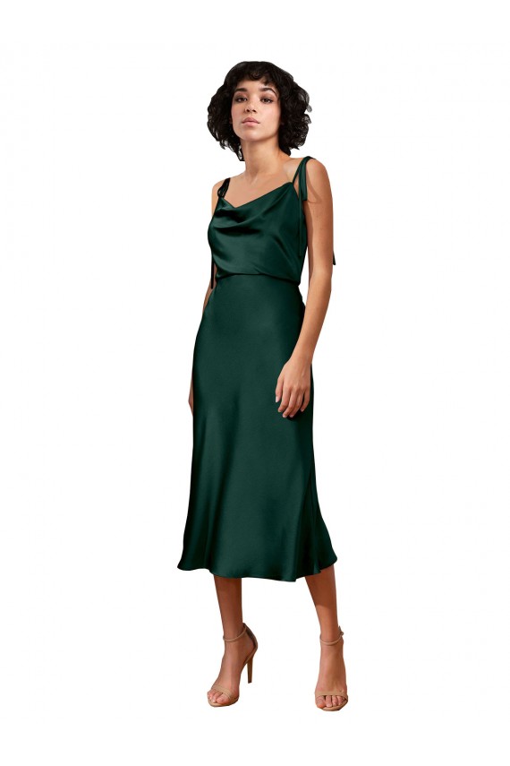 Stretch Satin Midi Length Cowl Neck Sheath Black Tie Evening Gown / Prom Dress / Bridesmaid Dress Plymouth