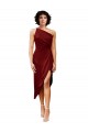 Stretch Satin Midi Length One Shoulder Sheath Black Tie Evening Gown / Prom Dress / Bridesmaid Dress Plymouth