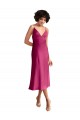 Stretch Satin Low Back Midi Length V-Neck A-Line Formal Evening Gown / Prom Dress / Bridesmaid Dress Plymouth