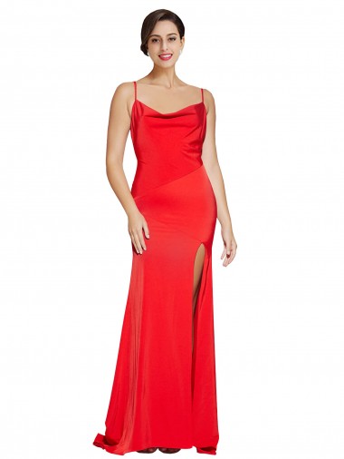 Stretch Satin Low Back Long Cowl Neck Sheath Formal Evening Gown / Prom Dress / Bridesmaid Dress Plymouth