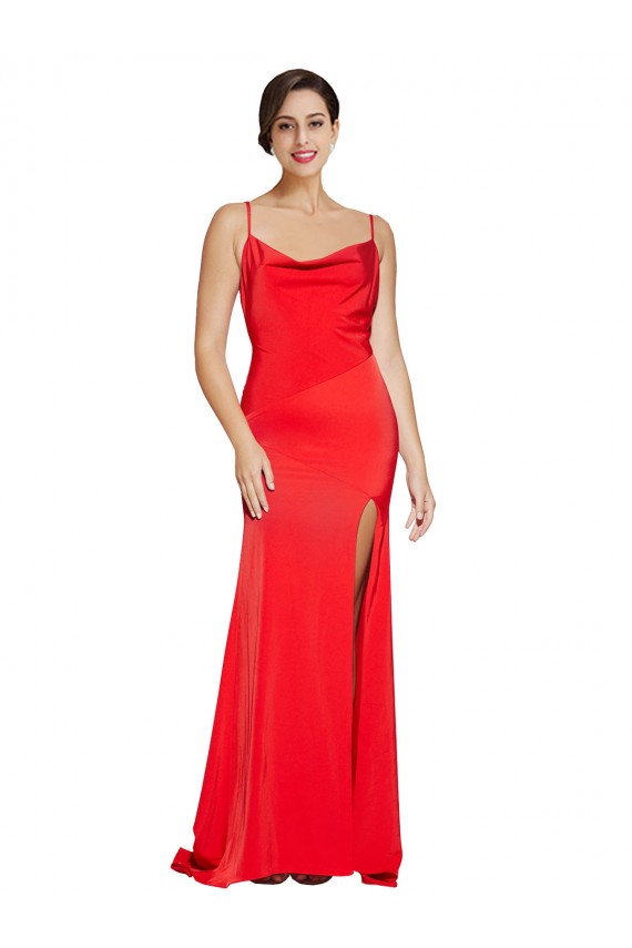 Stretch Satin Low Back Long Cowl Neck Sheath Formal Evening Gown / Prom Dress / Bridesmaid Dress Plymouth