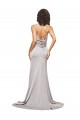Stretch Satin Low Back Sweep Train High Neck A-Line Formal Evening Gown / Prom Dress / Bridesmaid Dress Plymouth