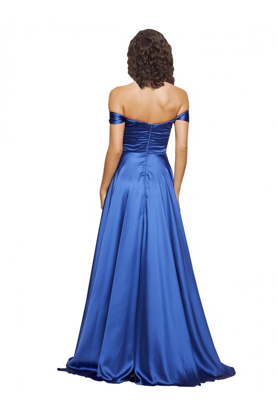 Stretch Satin Sweep Train Off the Shoulder A-Line Formal Evening Gown / Prom Dress / Bridesmaid Dress Plymouth