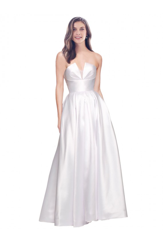 Stretch Satin Low Back Long Strapless A-Line Formal Evening Gown / Prom Dress / Bridesmaid Dress Plymouth