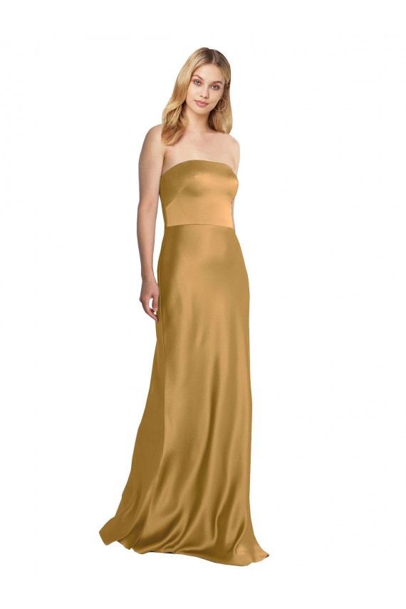 Stretch Satin Long Strapless A-Line Formal Evening Gown / Prom Dress / Bridesmaid Dress Plymouth