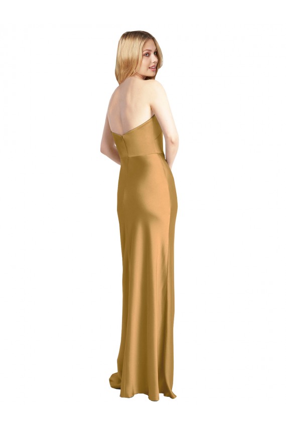 Stretch Satin Long Strapless A-Line Formal Evening Gown / Prom Dress / Bridesmaid Dress Plymouth