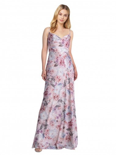 Stretch Satin & Floral Long Cowl Neck A-Line Formal Evening Gown / Bridesmaid Dress Plymouth