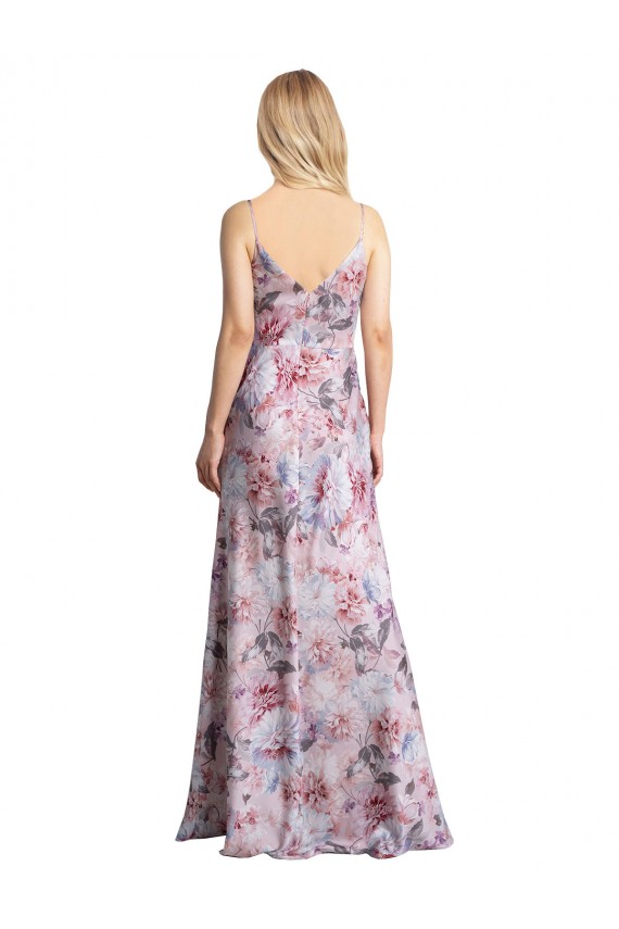 Stretch Satin & Floral Long Cowl Neck A-Line Formal Evening Gown / Bridesmaid Dress Plymouth